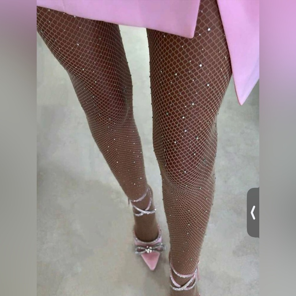Sparkling Nude Rhinestone Fishnet Stockings Socks size L/ XL Women